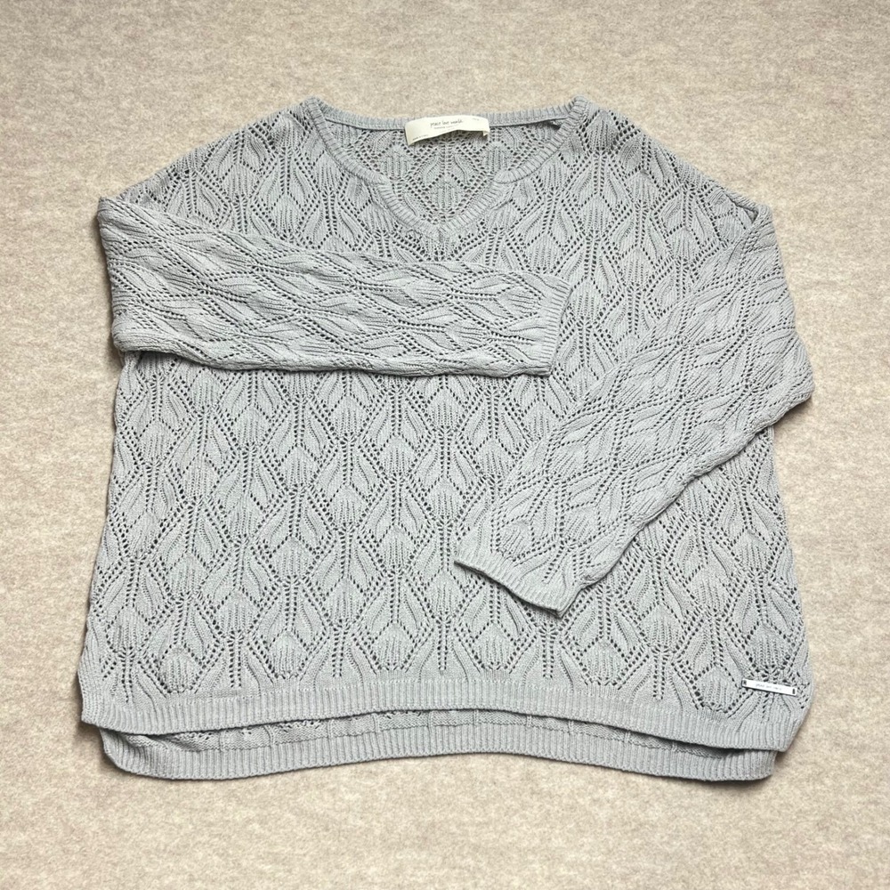 Peace Love World Boheme Collection Gray Pointelle VNeck Knit Sweater XL EUC Boho